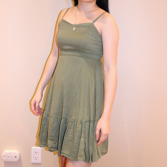 Army Green Spaghetti Strap Dress - Picture 2 of 3